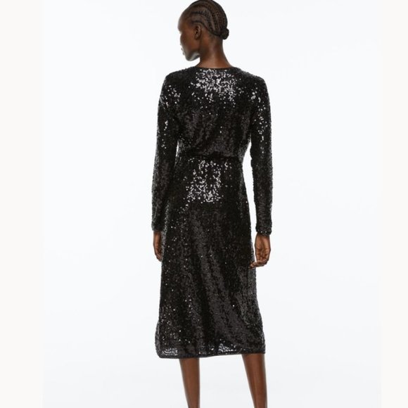 H&M Sequined Wrap Dress "Stunning" V-Neck Midi Long Sleeve - Picture 6 of 7